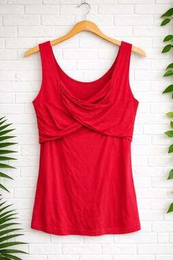 Color Me Red Y2K Ruched V-Neck Tank Top in Bright Red